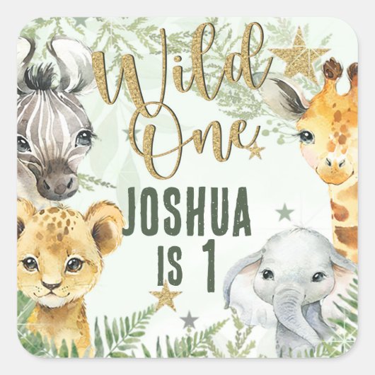 Wild One Safari Animals Square Stickers (Vorderseite)