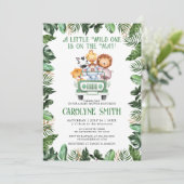 Wild One Safari Animals Tropical Boy Baby Shower Einladung (Stehend Vorderseite)