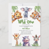 Wild One Safari Baby Animals Boy Baby Shower Einladung (Vorderseite)