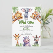 Wild One Safari Baby Animals Boy Baby Shower Einladung (Stehend Vorderseite)