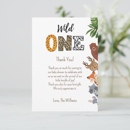 Wild One Safari Baby Dusche Windeln Tombola Dankeskarte (Stehend Vorderseite)
