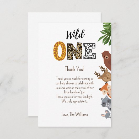 Wild One Safari Baby Dusche Windeln Tombola Dankeskarte (Vorne/Hinten)