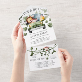 Wild One Safari Baby Shower Boy All In One Einladung