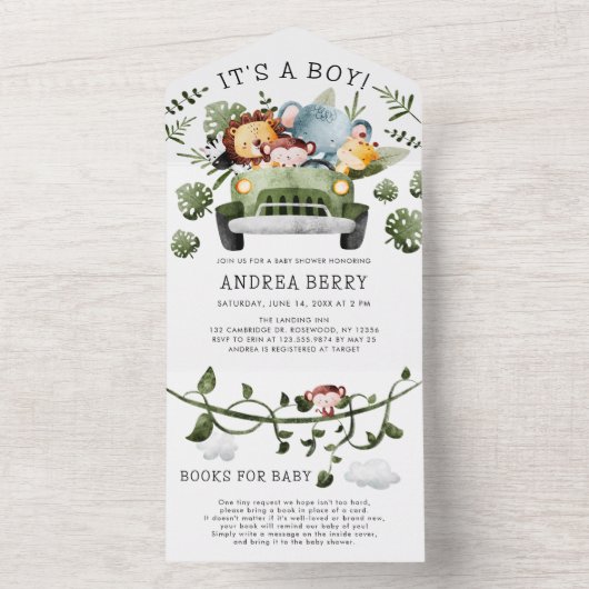 Wild One Safari Baby Shower Boy All In One Einladung (Innen Boden)