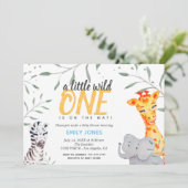 Wild One Safari Baby Shower Boy Einladung (Stehend Vorderseite)