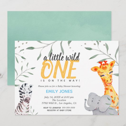 Wild One Safari Baby Shower Boy Einladung (Vorne/Hinten)