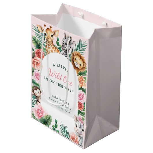 Wild One Safari Baby Shower - Jungle Animinals Mittlere Geschenktüte (Vorderseite Schrägansicht)