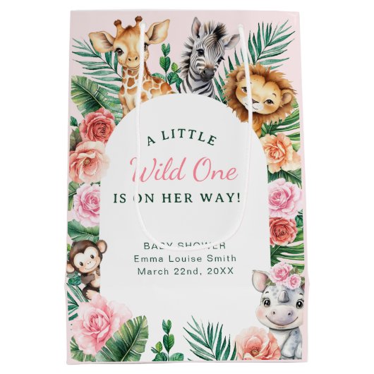 Wild One Safari Baby Shower - Jungle Animinals Mittlere Geschenktüte (Rückseite)