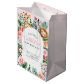 Wild One Safari Baby Shower - Jungle Animinals Mittlere Geschenktüte (Rückseite Schrägansicht)