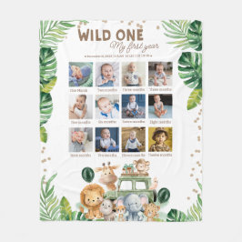Wild One Safari Birthday 12 Month Photo Collage  Fleecedecke