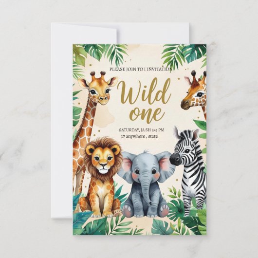 Wild One Safari Birthday Invitation Einladung (Vorderseite)