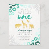 Wild One Safari Blue und Gold Leopard 1. Geburtsta Postkarte (Vorderseite)