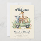 Wild One Safari Boy 1. Geburtstag Einladung (Vorderseite)