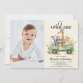 Wild One Safari Boy Foto 1. Geburtstag Einladung (Vorderseite)