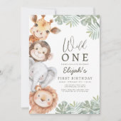 Wild One Safari Boy's 1. Geburtstag Einladung (Vorderseite)