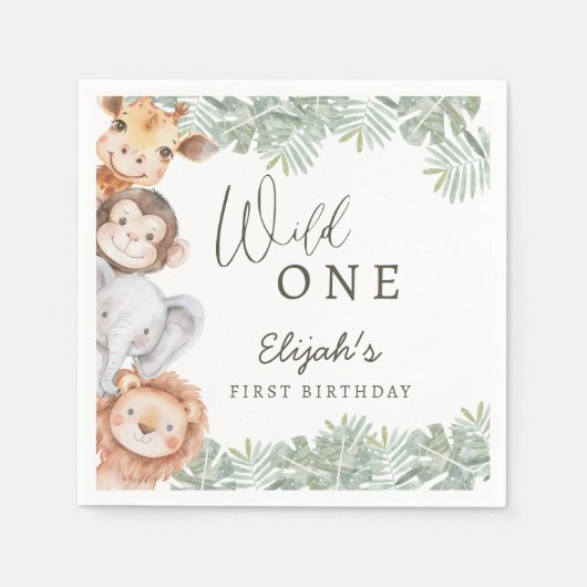 Wild One Safari Boy's 1st Birthday Serviette (Vorderseite)