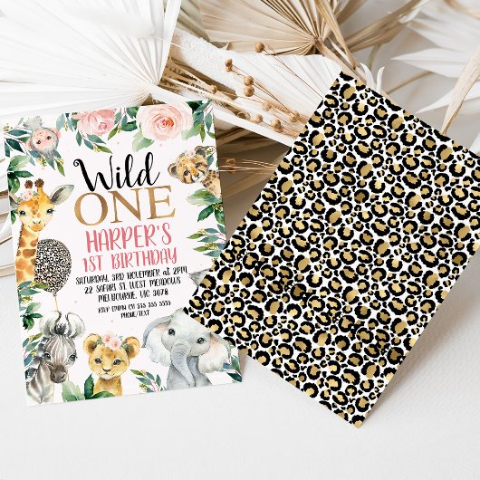 Wild One Safari Cheetah Print Balloon 1. Geburtsta Einladung