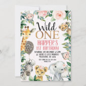 Wild One Safari Cheetah Print Balloon 1. Geburtsta Einladung (Vorderseite)