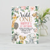 Wild One Safari Cheetah Print Balloon 1. Geburtsta Einladung (Stehend Vorderseite)
