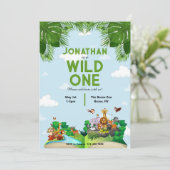 Wild One Safari Dschungel 1. Geburtstag Einladung (Stehend Vorderseite)