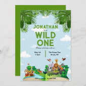 Wild One Safari Dschungel 1. Geburtstag Einladung (Vorne/Hinten)