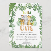Wild One Safari Dschungel Erster Geburtstag Einlad Einladung (Vorne/Hinten)