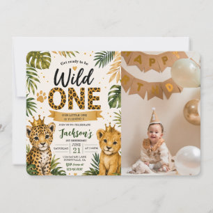 Wild ONE Safari-Dschungeltiere 1. Geburtstagsfoto Einladung
