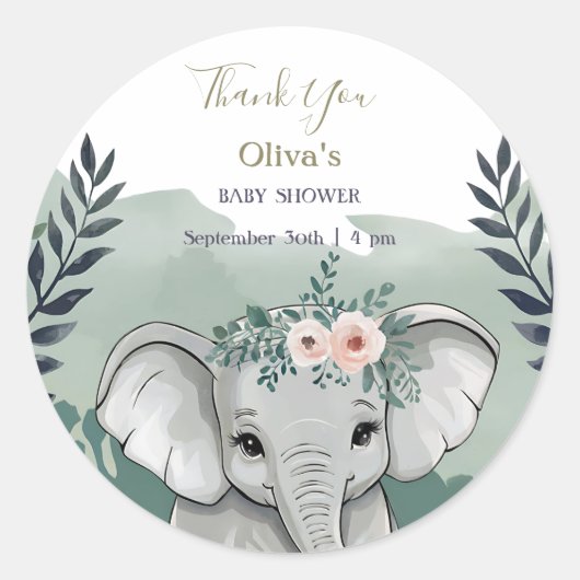 Wild One Safari Elephant Baby Shower Classic Round Runder Aufkleber (Vorderseite)