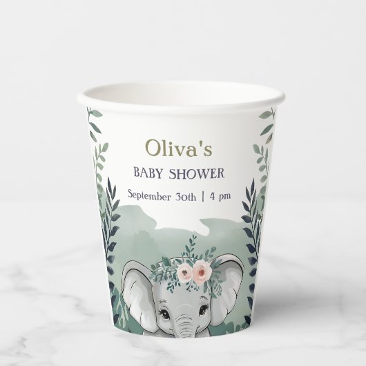 Wild One Safari Elephant Baby Shower Cups Pappbecher (Vorderseite)