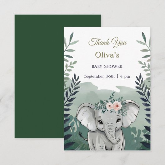 Wild One Safari Elephant Baby Shower Dankeskarte (Vorne/Hinten)