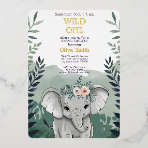 Wild One Safari Elephant Baby Shower Einladung