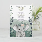 Wild One Safari Elephant Baby Shower Einladung (Stehend Vorderseite)