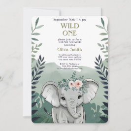 Wild One Safari Elephant Baby Shower Einladung