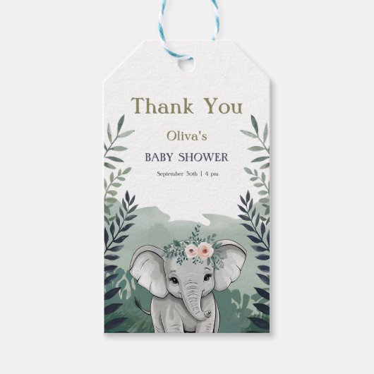 Wild One Safari Elephant Baby Shower Geschenktaste Geschenkanhänger (Vorderseite)