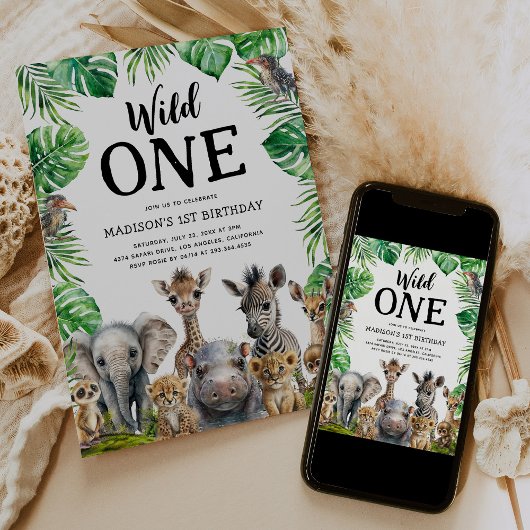 Wild One Safari erste Geburtstagsparty Einladung