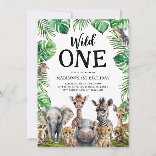 Wild One Safari erste Geburtstagsparty Einladung (Vorderseite)