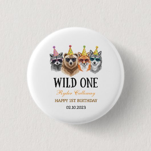 Wild One Safari Erster Geburtstag – Dschungeltiere Button (Vorderseite)