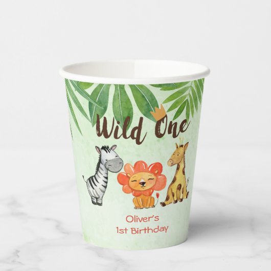 Wild One, Safari Erster Geburtstag Paper Cup Pappbecher (Links)