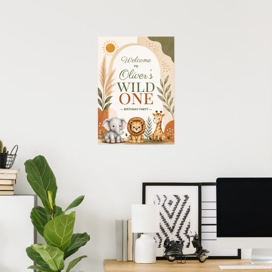 Wild One Safari Erster Geburtstag Poster (Heimbüro)