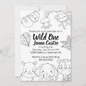 Wild One Safari Erstgeburtsteroloring Einladung (Vorderseite)