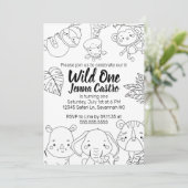 Wild One Safari Erstgeburtsteroloring Einladung (Stehend Vorderseite)