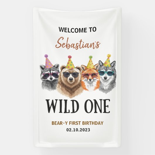 Wild One Safari First Birthday – Jungle Animal  Banner (Vertikal)