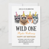 Wild One Safari First Birthday – Jungle Animal  Einladung (Vorderseite)