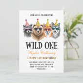 Wild One Safari First Birthday – Jungle Animal  Einladung (Stehend Vorderseite)
