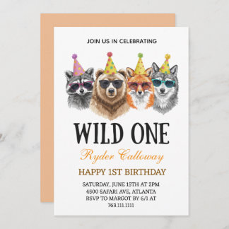 Wild One Safari First Birthday – Jungle Animal  Einladung