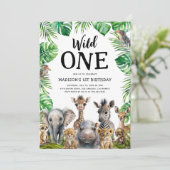 Wild One Safari First Birthday Party Einladung (Stehend Vorderseite)