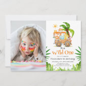 Wild One Safari Foto Geburtstag Einladung (Vorderseite)