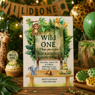 Wild ONE Safari Geburtstag Grünzeug Dschungeltiere Einladung