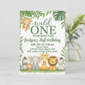 Wild One Safari Geburtstagseinladung Einladung (Stehend Vorderseite)