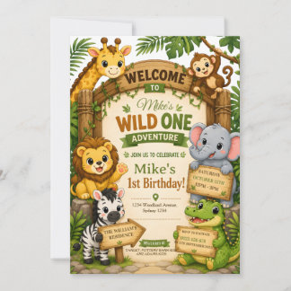 Wild One Safari Geburtstagseinladung | Süße Dschun Einladung